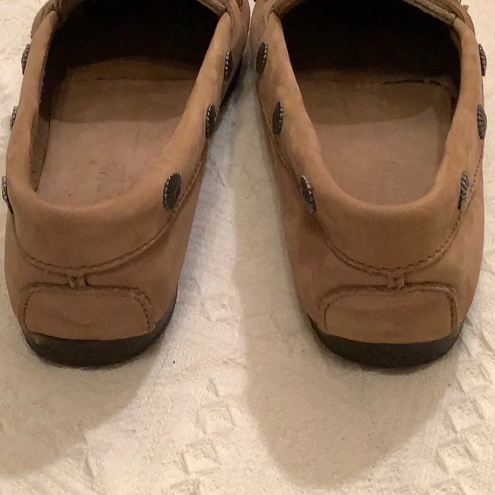 Minnetonka Hard Sole Moccasin Sz 8.5 Decorative Side Studs Leather Top Tie - Picture 6 of 6